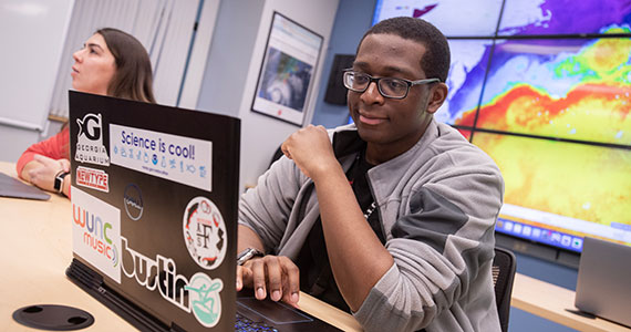 A person working at computer.